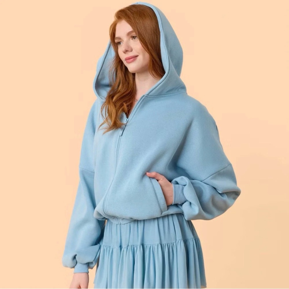 NWT! Blogilates Women's Marshmallow Full Zip Hooded Sweatshirt Blue Size XL NEW!